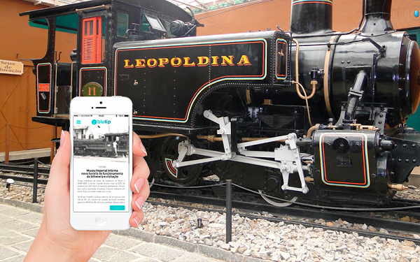 Uso do blutip em museu Ilustração do app blutip mostrando dados da Locomotiva em museu
