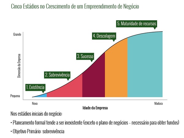 Cinco estágios no crescimento de um empreendimento Gráfico com estágios de uma empresa