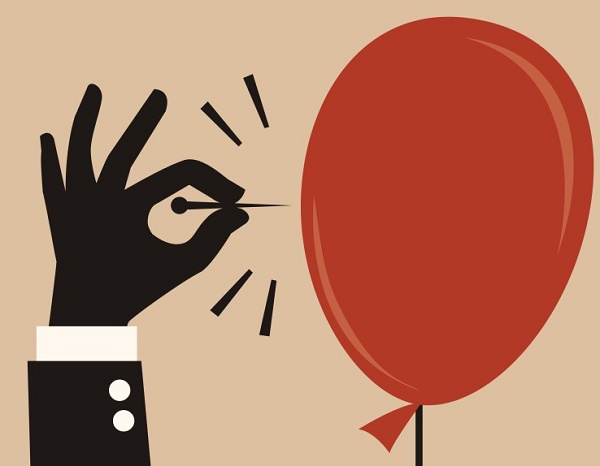 Quem será atingido quando a bolha de Tecnologia estourar? Ilustração de uma bola de gás sendo furada